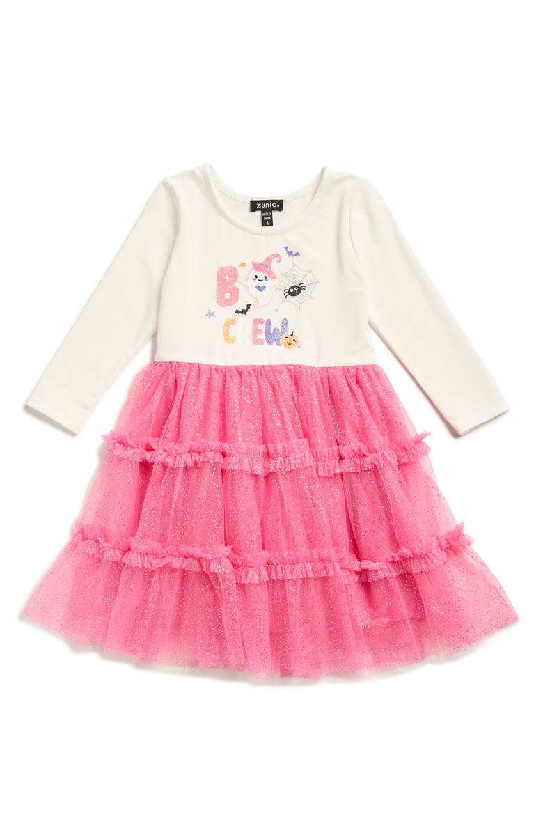 Zunie Kids' Long Sleeve Combo Tutu Dress, Main, color, Ivory/ Pink