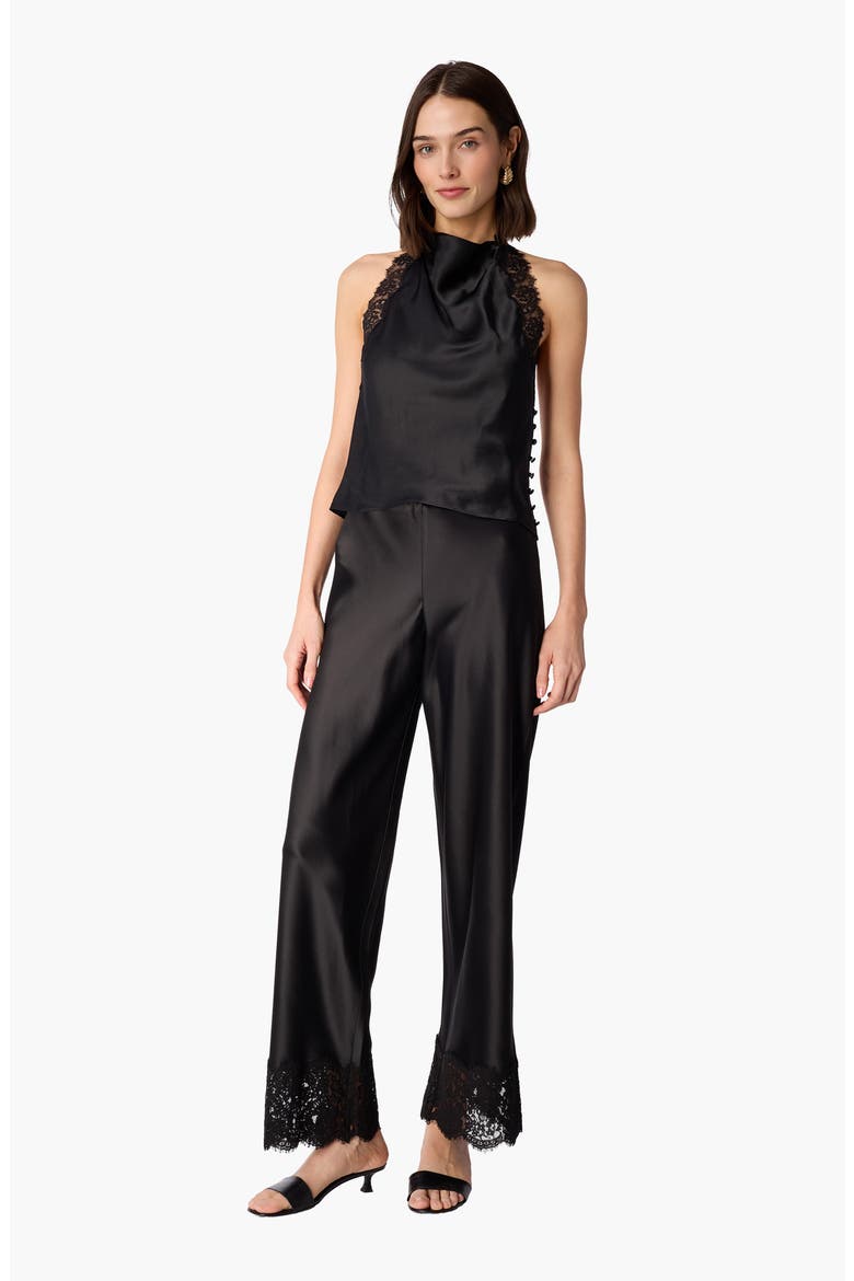 Lucille Lace Trim Silk Top, Alternate, color, BLACK