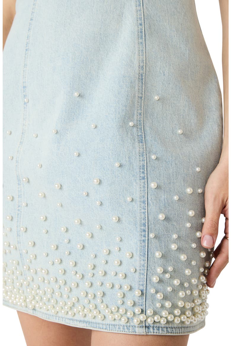 Juliann Pearly Bead Sleeveless Denim Minidress, Alternate, color, SULPHUR SPRING