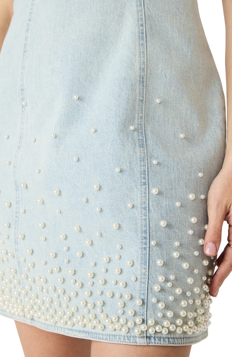Steve Madden Juliann Pearly Bead Sleeveless Denim Minidress, Alternate, color, Sulphur Spring