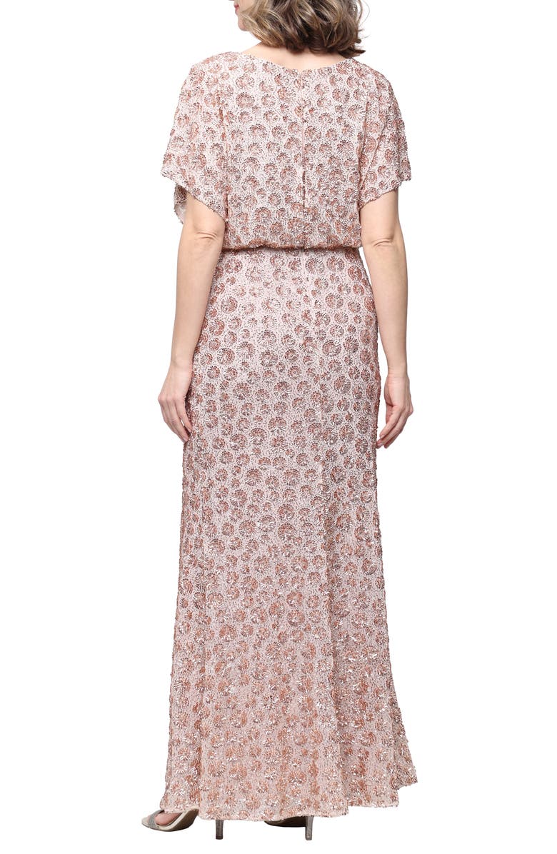 Alex Evenings Sequin Embellished Flutter Sleeve Mermaid Gown, Alternate, color, Rose Gold