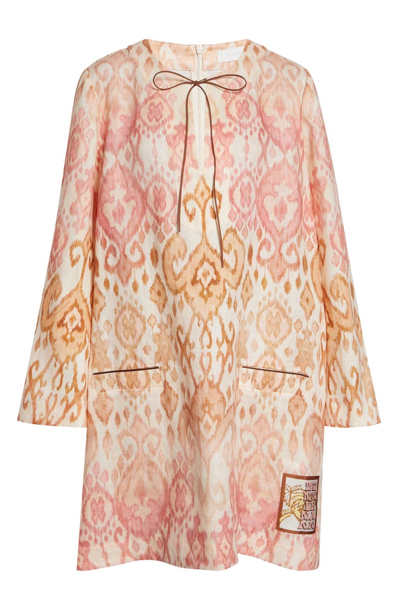 Zimmermann Aster Print Long Sleeve Linen Shift Dress, Main, color, Pink Ikat