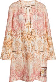 Zimmermann Aster Print Long Sleeve Linen Shift Dress