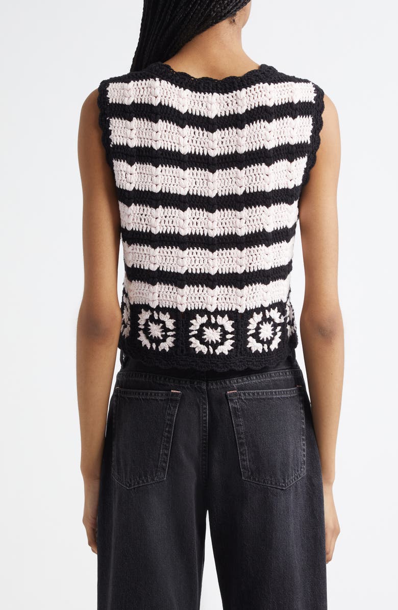 Ganni Organic Cotton Crochet Vest, Alternate, color, Primrose Pink/ Black
