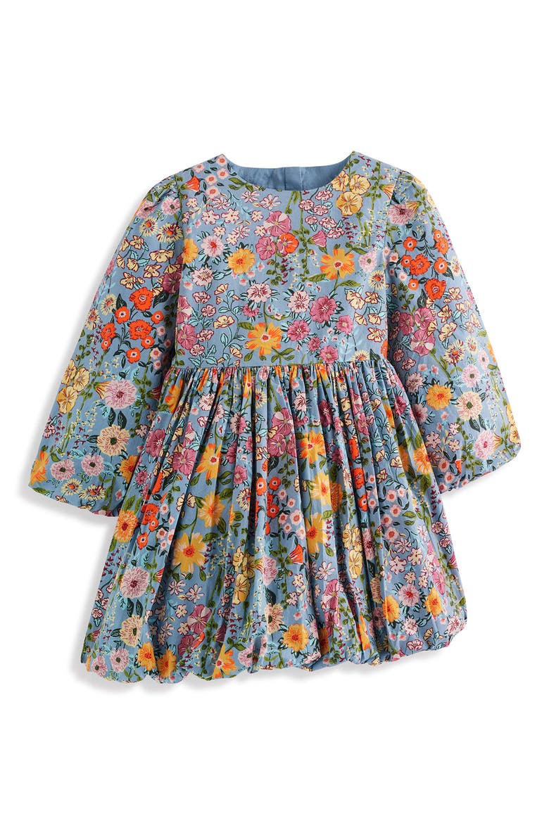 Kids' Long Sleeve Bubble Hem Dress, Main, color, BLUE MULTI FLORAL