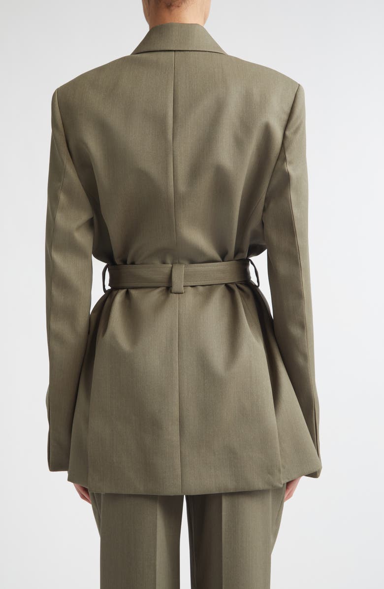 Victoria Beckham Tailored Belted Wool Blend Twill Jacket, Alternate, color, Sage Melange