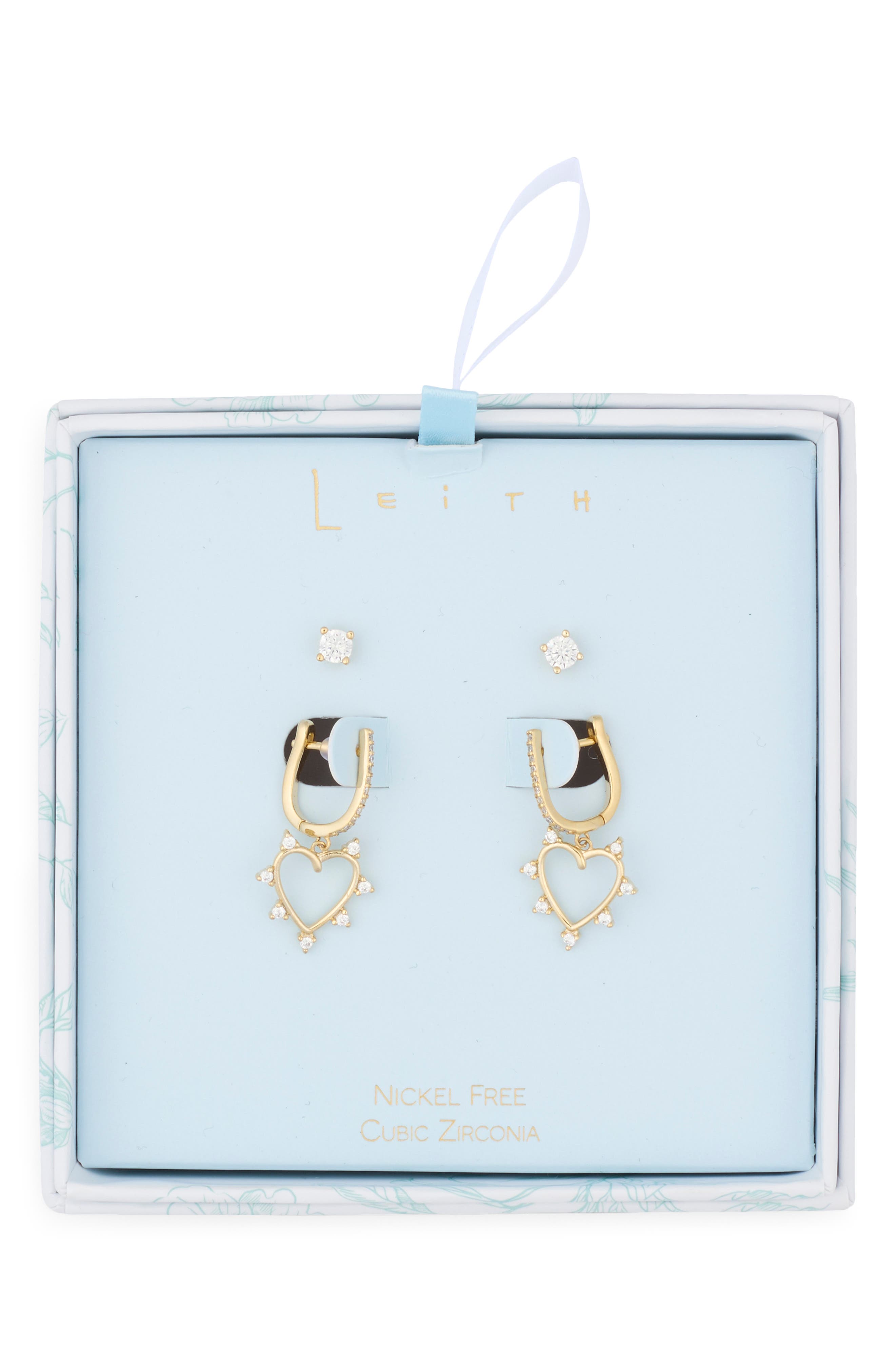 Leith Assorted 2-Pack Cubic Zirconia & Open Heart Drop Earrings