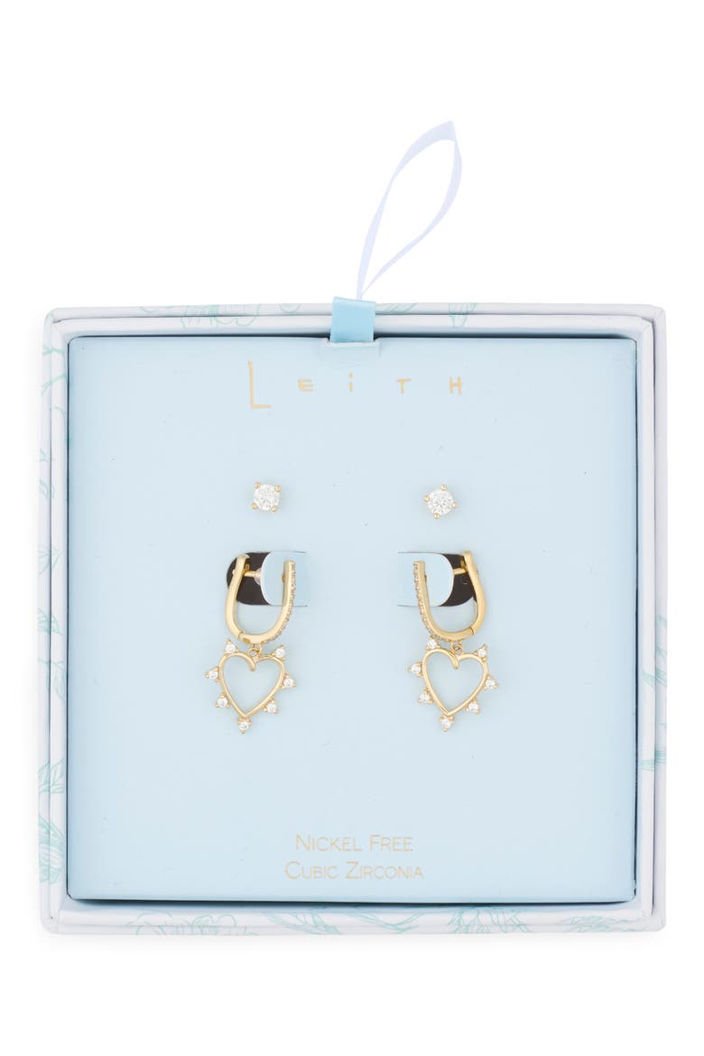 Assorted 2-Pack Cubic Zirconia & Open Heart Drop Earrings, Main, color, CLEAR- GOLD