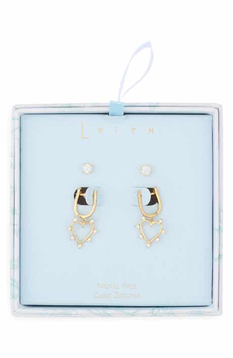 Leith Assorted 2-Pack Cubic Zirconia & Open Heart Drop Earrings