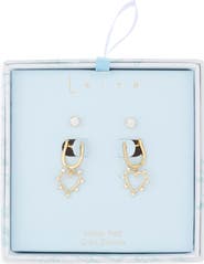 Leith Assorted 2-Pack Cubic Zirconia & Open Heart Drop Earrings