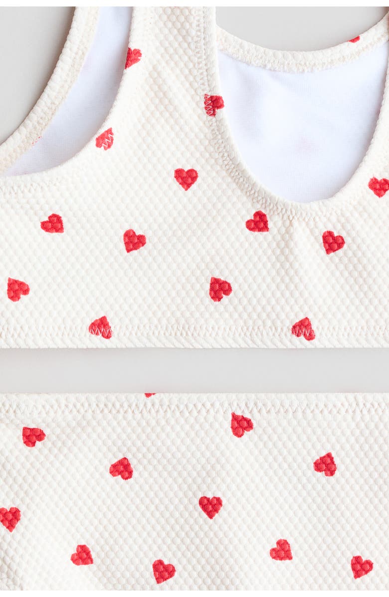 H&M Textured two-piece swimsuit, Alternate, color, Cream/Hearts