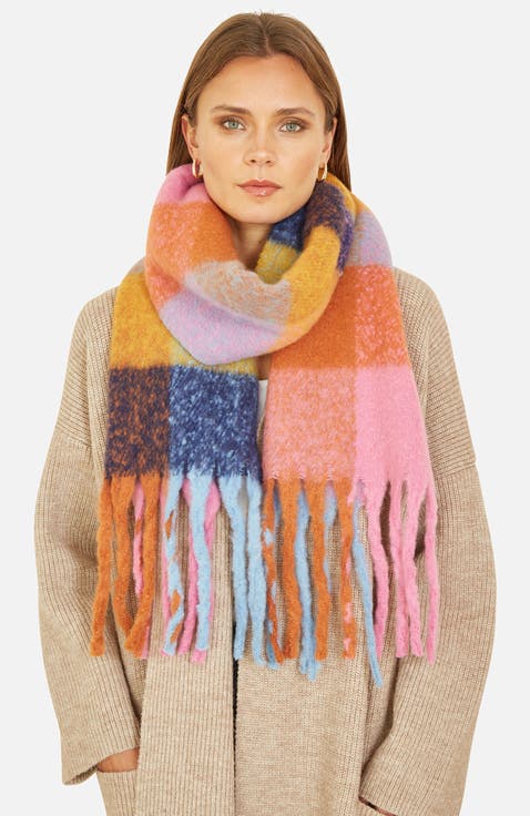 Rainbow Check Soft Tassel Scarf