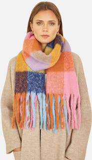 Yumi Rainbow Check Soft Tassel Scarf