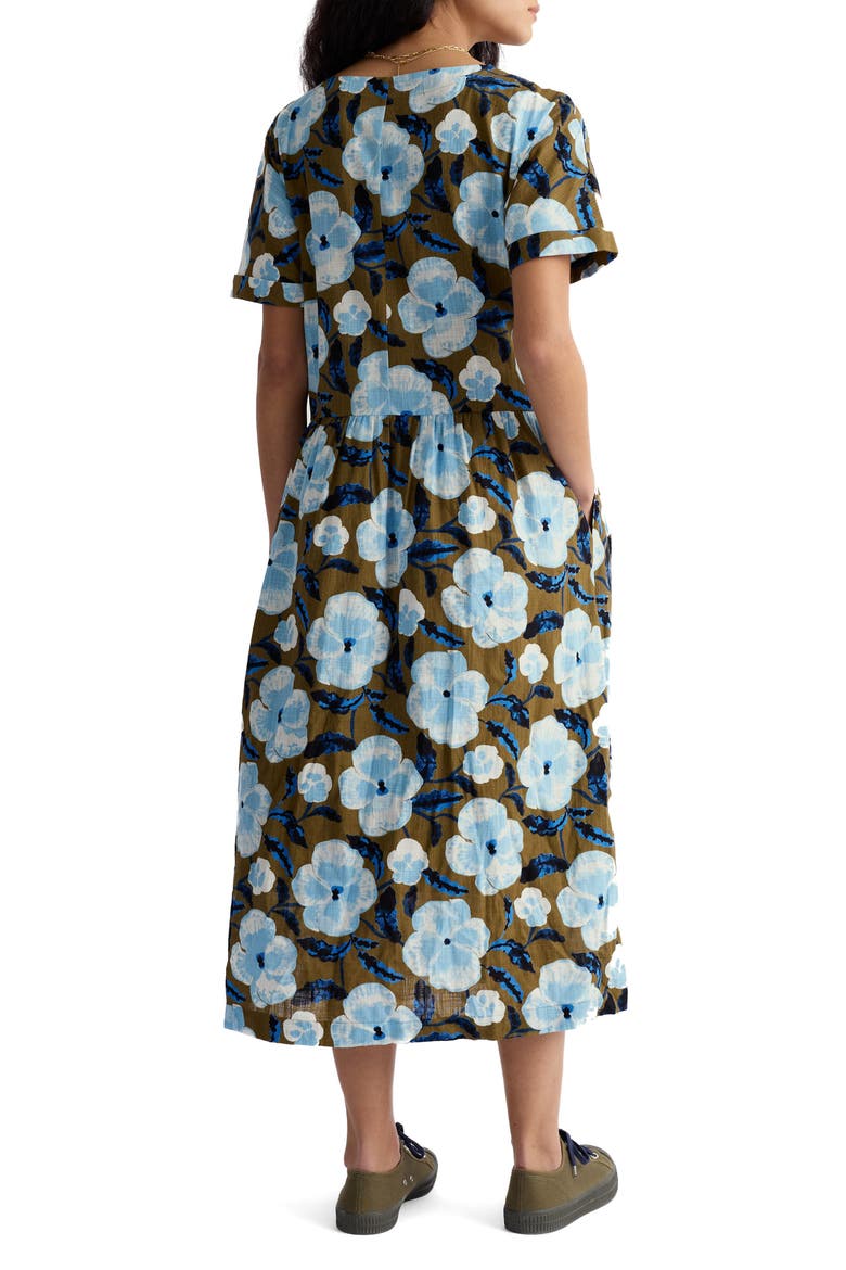 Brouse Floral Print Organic Cotton Midi Dress, Alternate, color, SPRING PANSY SEAGRASS