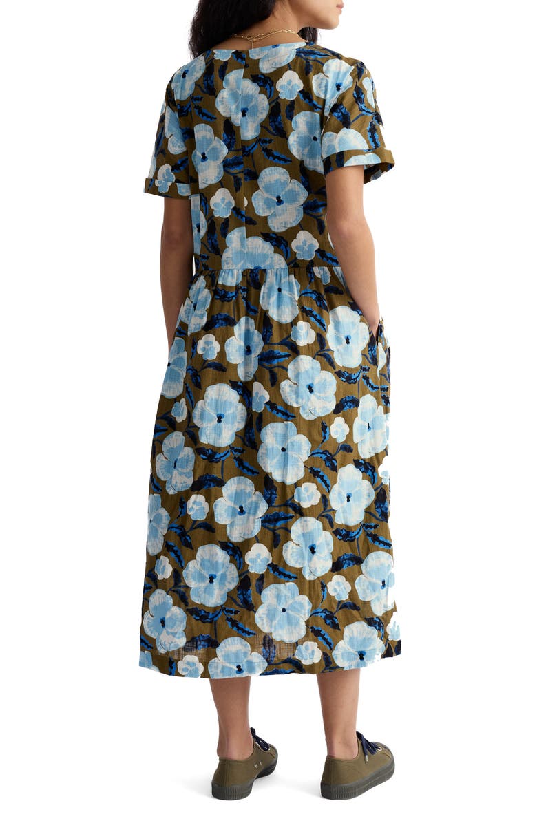 Seasalt Cornwall Brouse Floral Print Organic Cotton Midi Dress, Alternate, color, Spring Pansy Seagrass