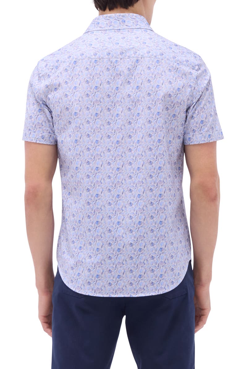 Bugatchi Miles OoohCotton<sup>®</sup> Leaf Print Short Sleeve Button-Up Shirt, Alternate, color, Air Blue
