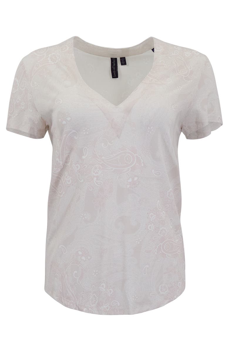 Lords of Harlech Monstera Floral Mens Wool Vneck Tee, Alternate, color, Monstera Floral Coral