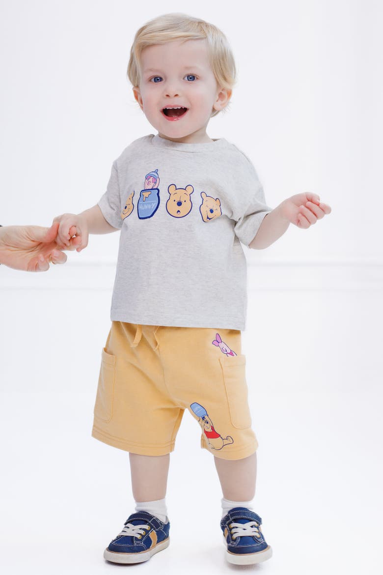 T-Shirt & French Terry Shorts Set, Alternate, color, Winnie the Pooh Beige