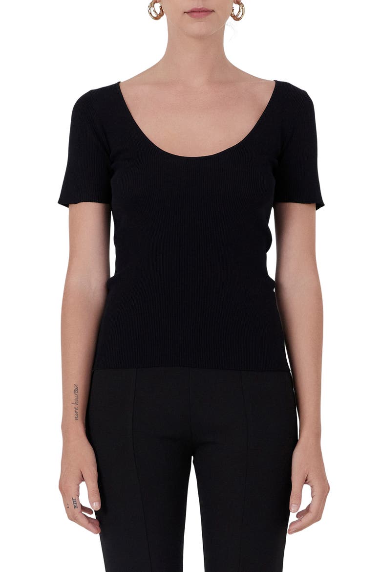 Short Sleeve Ribbed Sweater, Main, color, BLACK