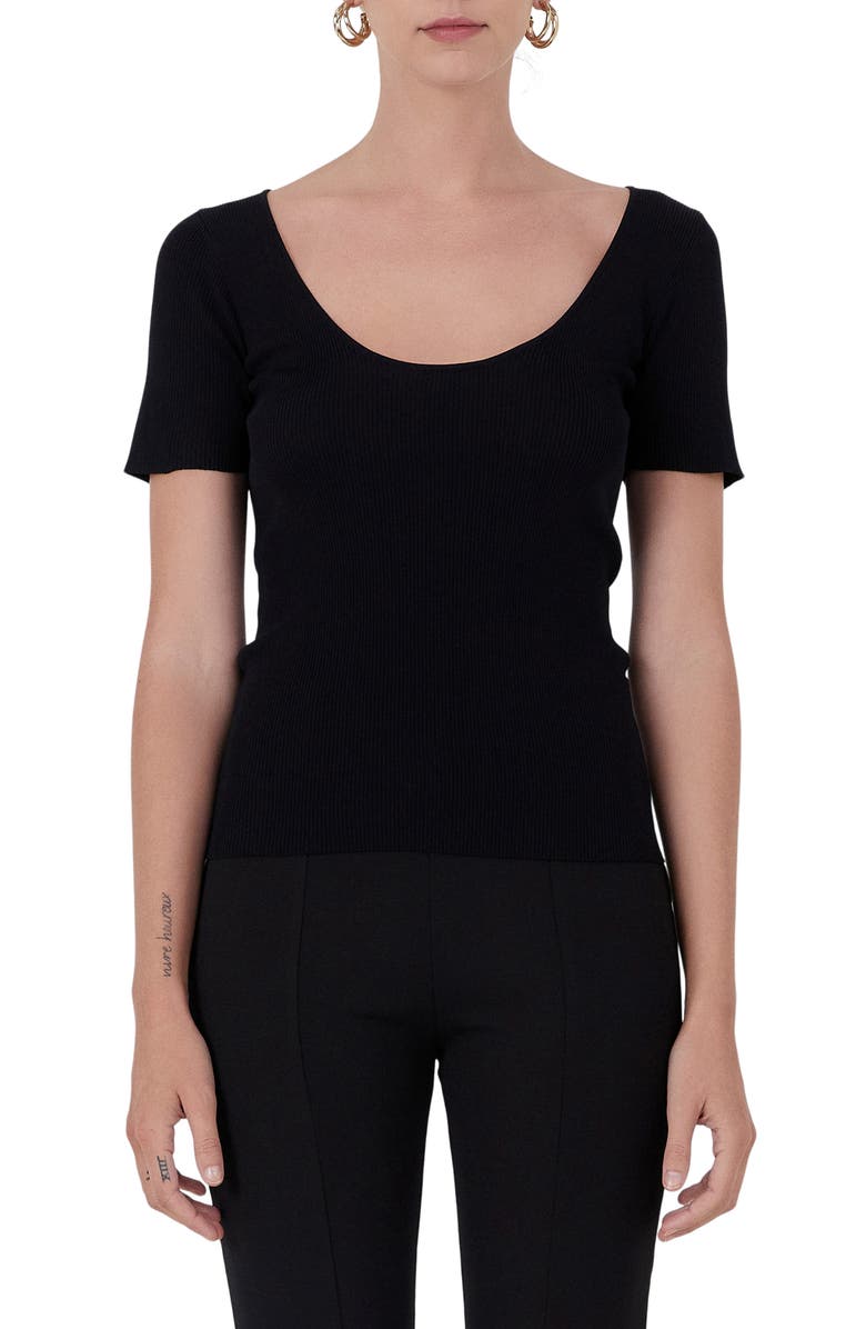Endless Rose Short Sleeve Ribbed Sweater, Main, color, Black