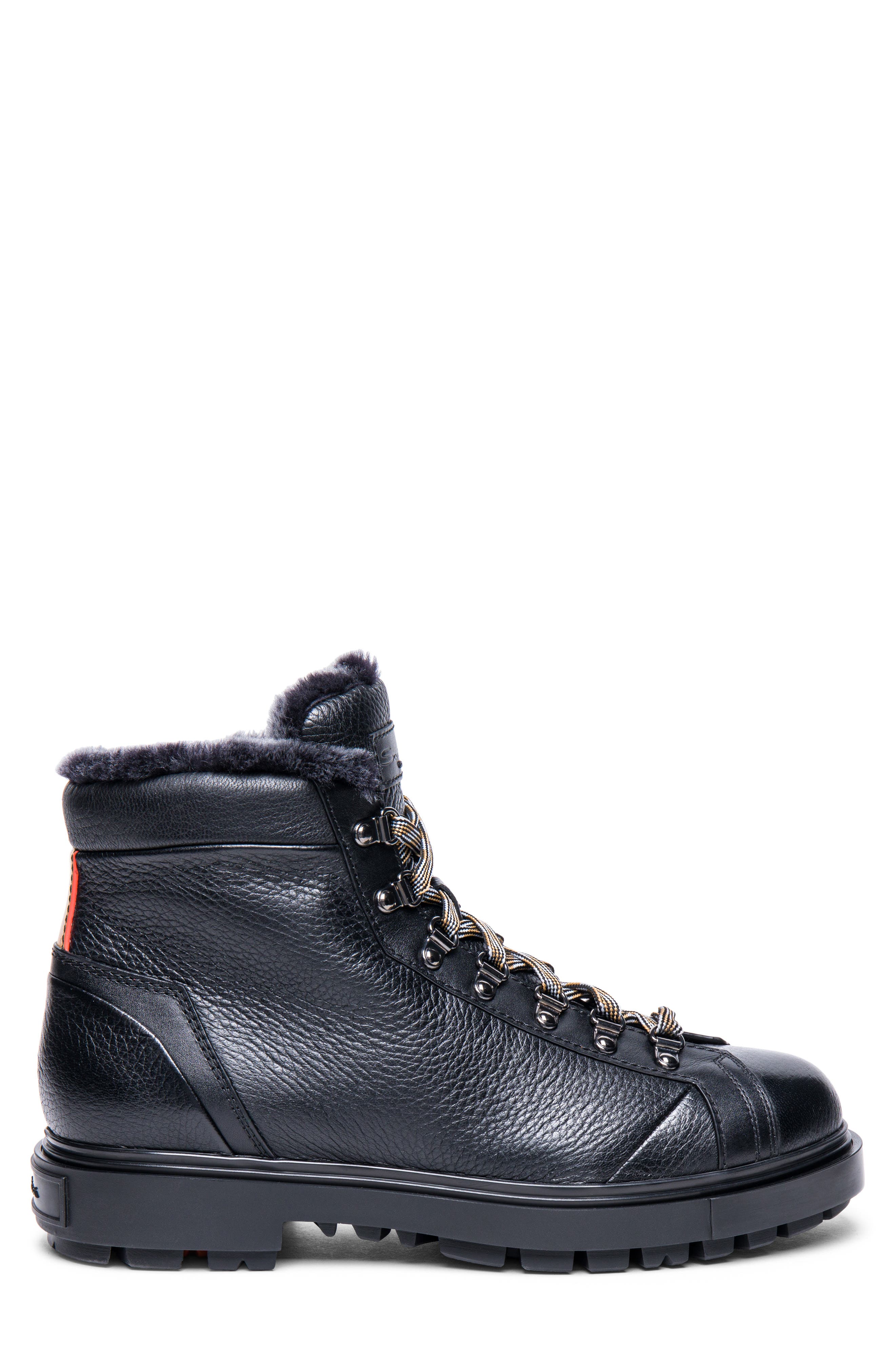 Santoni Genuine Shearling Lug Sole Boot, Alternate, color, Black