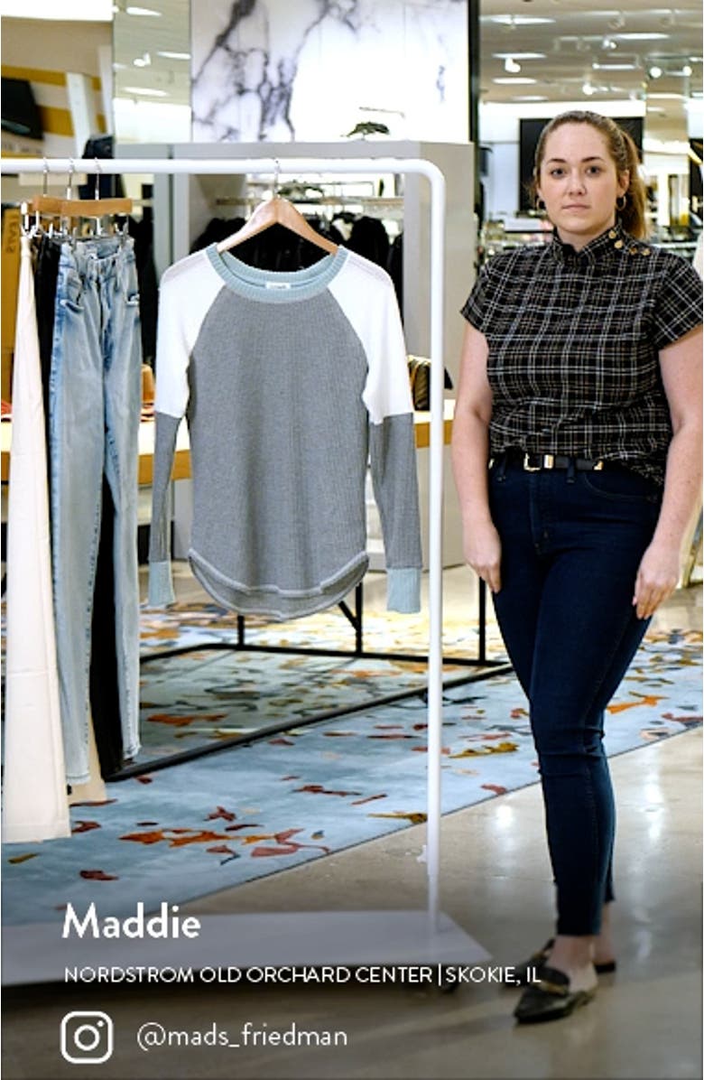 Colorblock Raglan Sleeve Waffle Knit Top, sales video thumbnail