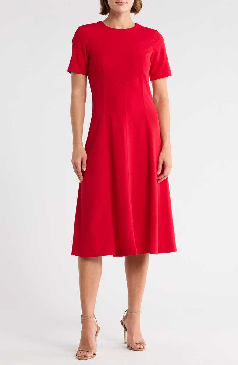 DKNY Jewel Neck Fit & Flare Dress, Main, color, City Crimson