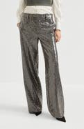 Brunello Cucinelli Dazzling texture embroidery loose flared trousers in virgin wool flannel