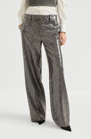 Brunello Cucinelli Dazzling texture embroidery loose flared trousers in virgin wool flannel