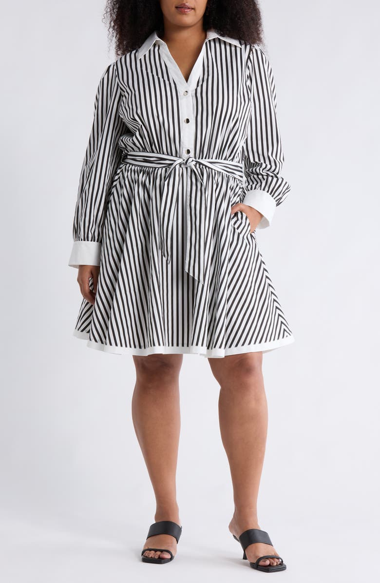 BY DESIGN Candy Stripe Long Sleeve Shirtdress, Main, color, Black/ White Stripe