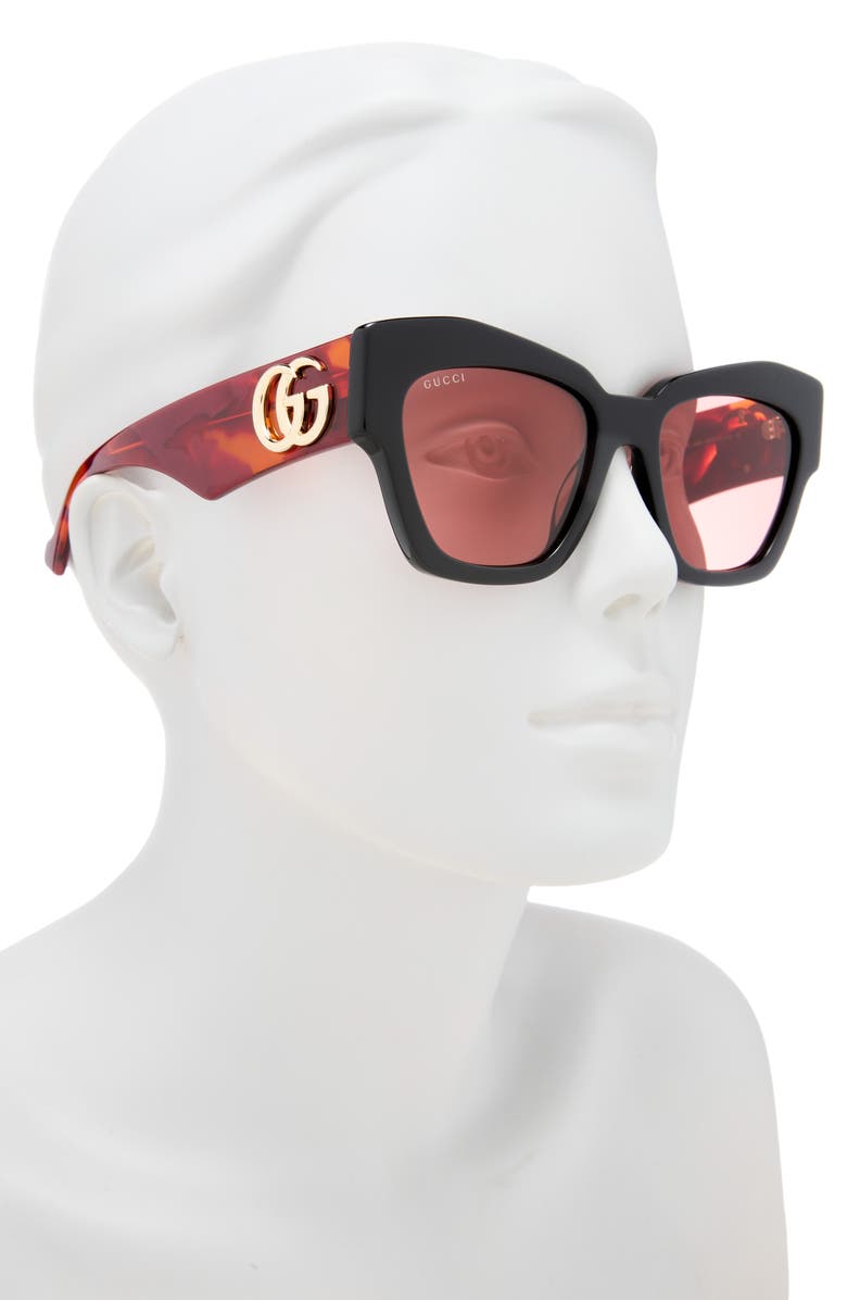 Gucci 55mm Cat Eye Sunglasses, Alternate, color, Black Havana Orange