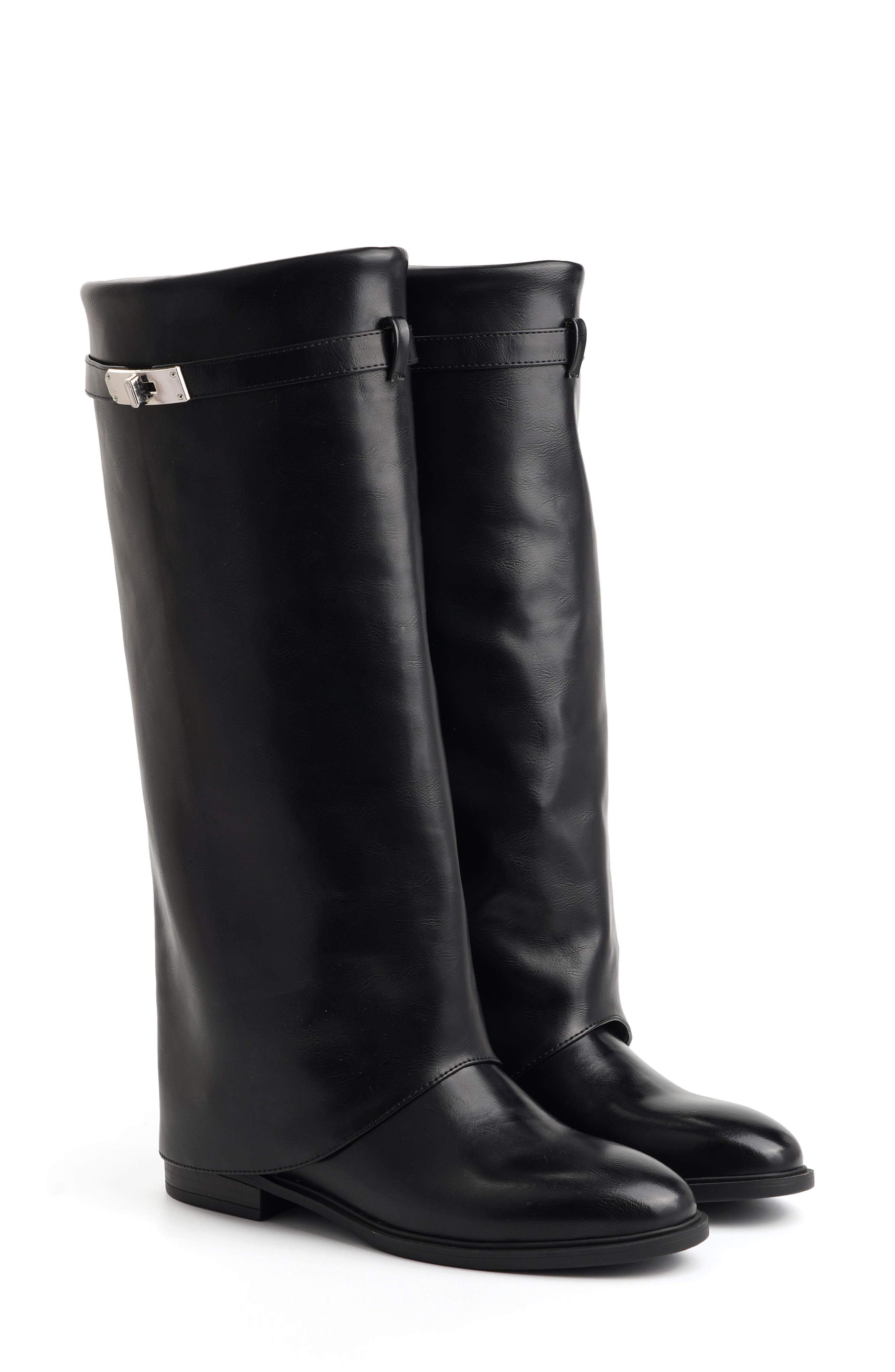 Yana Faux Leather Knee High Boot, Alternate, color, BLACK