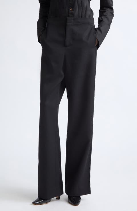 Trine Side Embroidered Wool Wide Leg Pants