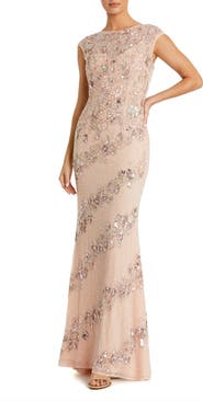 Mac Duggal Floral Embellished Cap Sleeve Column Evening Gown