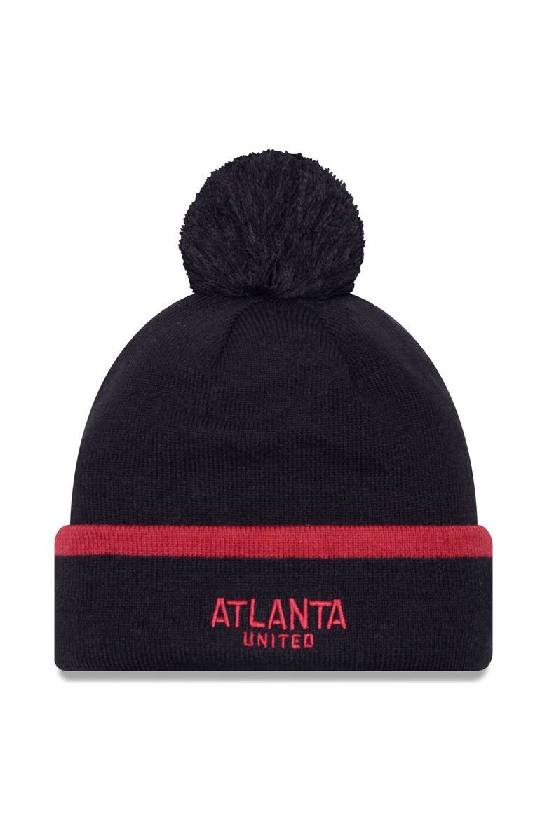 Men's New Era Black Atlanta United FC Wordmark Kick Off Cuffed Knit Hat with Pom, Alternate, color, Black