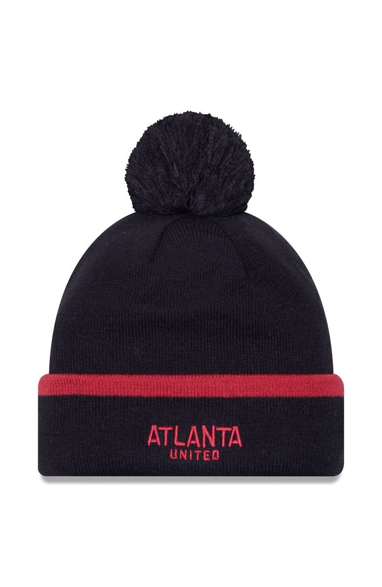 New Era Men's New Era Black Atlanta United FC Wordmark Kick Off Cuffed Knit Hat with Pom, Alternate, color, Black