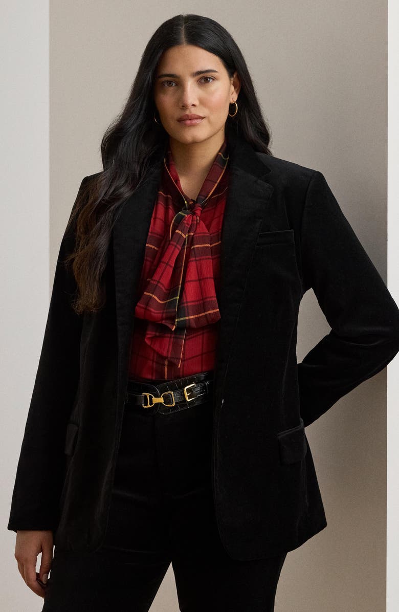 Lauren Ralph Lauren Stretch Velvet Blazer, Alternate, color, Black Velvet