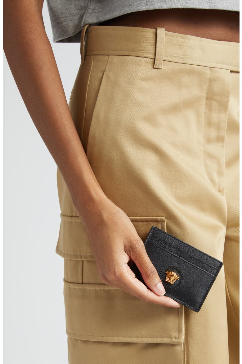 Medusa Card Case, Alternate, color, BLACK-VERSACE GOLD