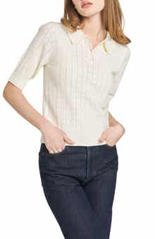 WAYF Taylor Short Sleeve Pointelle Polo Sweater