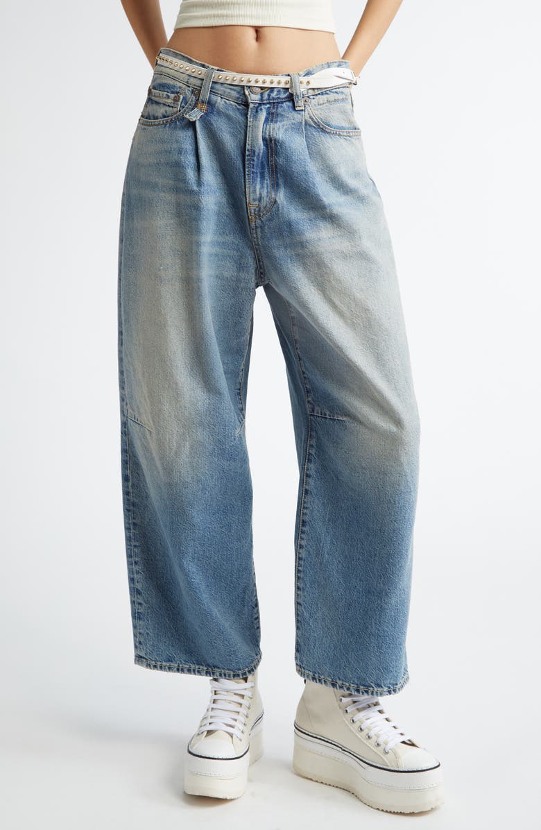 R13 Pleated Crop Wide Leg Jeans, Main, color,