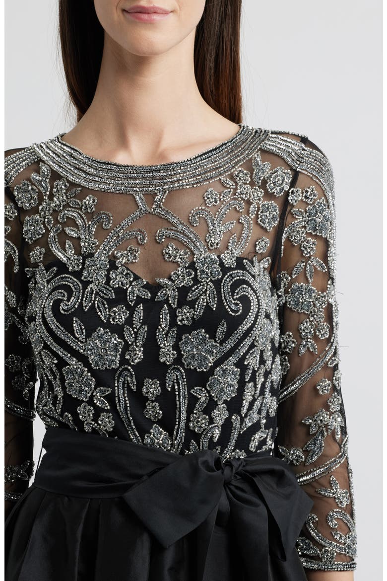 Embellished Illusion Neck Gown, Alternate, color, BLACK/ SILVER 013