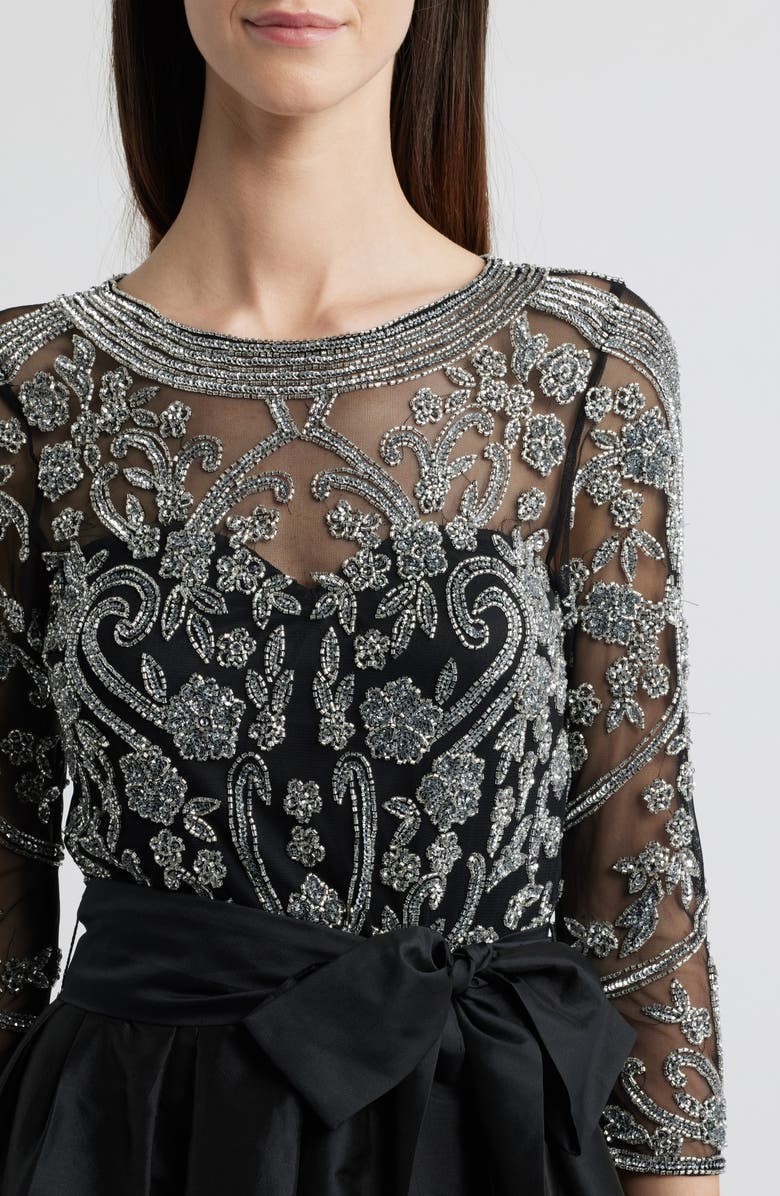 Pisarro Nights Embellished Illusion Neck Gown, Alternate, color, Black/ Silver 013