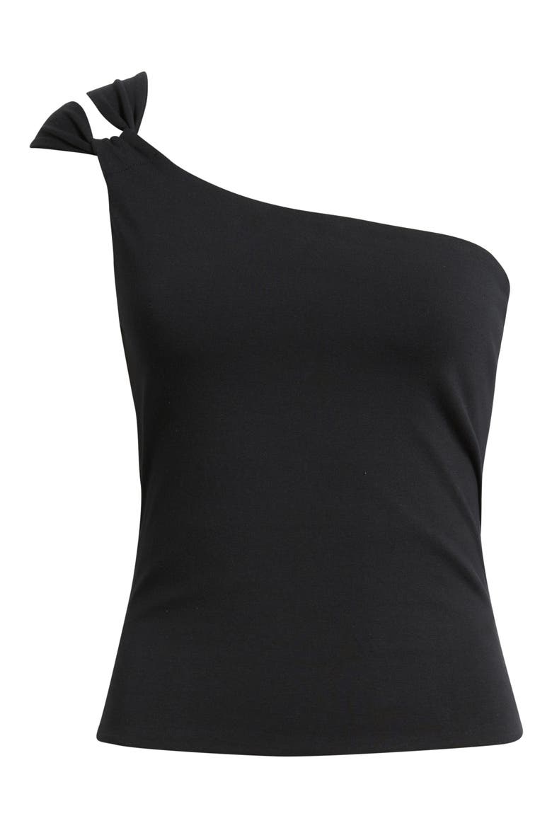 Stretch Cotton One-Shoulder Tank, Alternate, color, BLACK