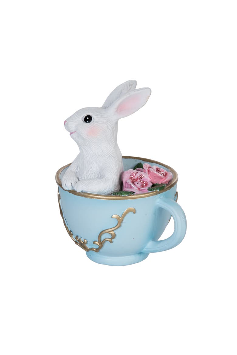 White Easter Bunny Blue Tea Cup Decorative Small Figurine 4", Alternate, color, Pink