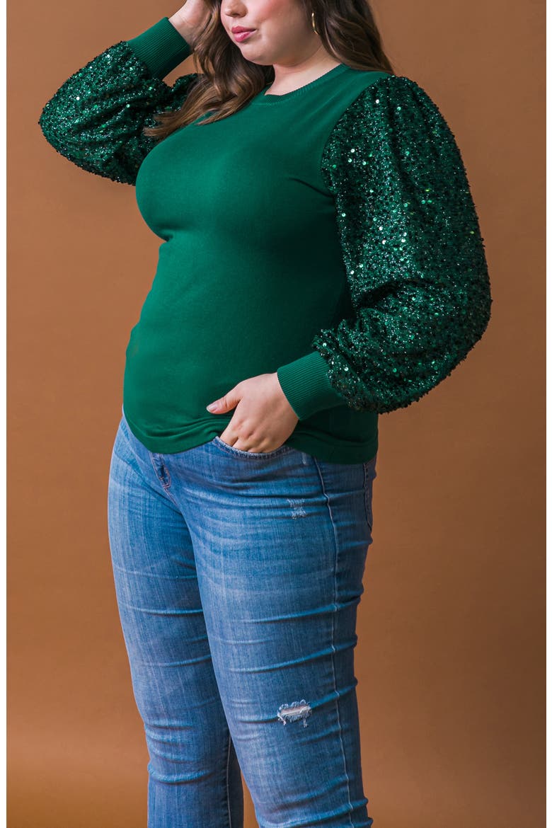 Sequin Balloon Sleeve Sweater, Alternate, color, GREEN