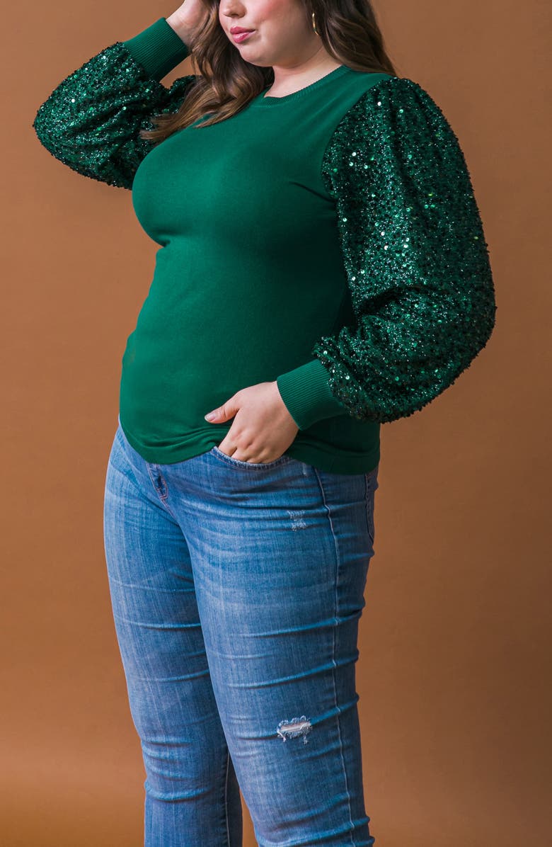 FLYING TOMATO Sequin Balloon Sleeve Sweater, Alternate, color, Green