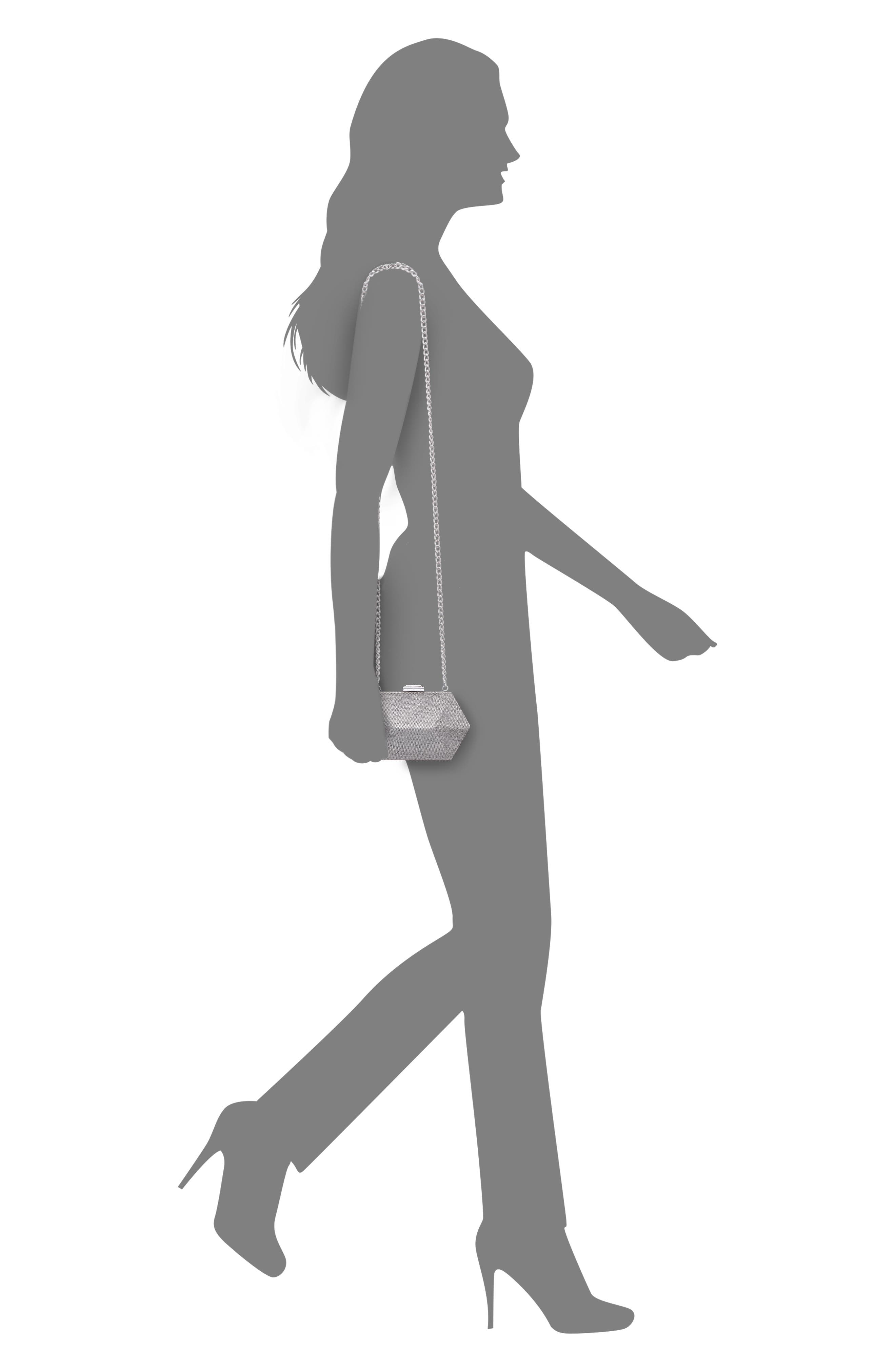 Nina Metallic Hex Minaudiere, Alternate, color, Dark Silver