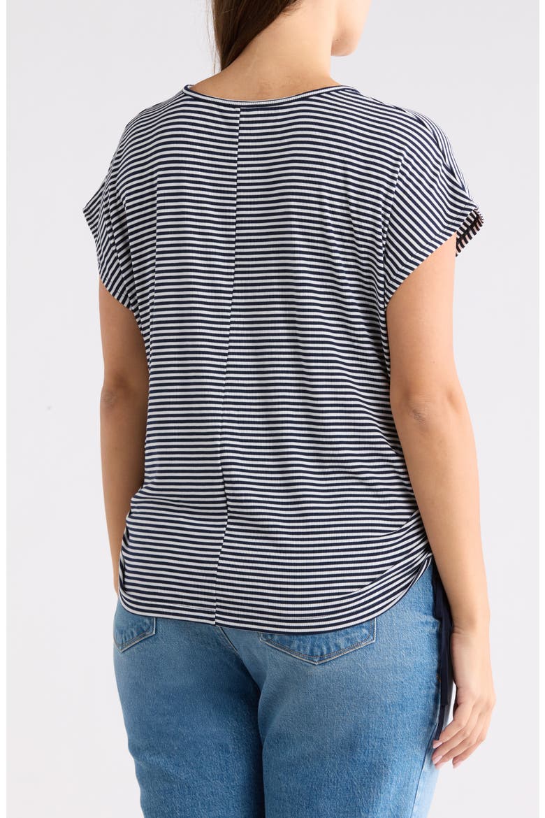 Stripe Cap Sleeve Cinch Side T-Shirt, Alternate, color, NAVY/ ECRU STRIPE
