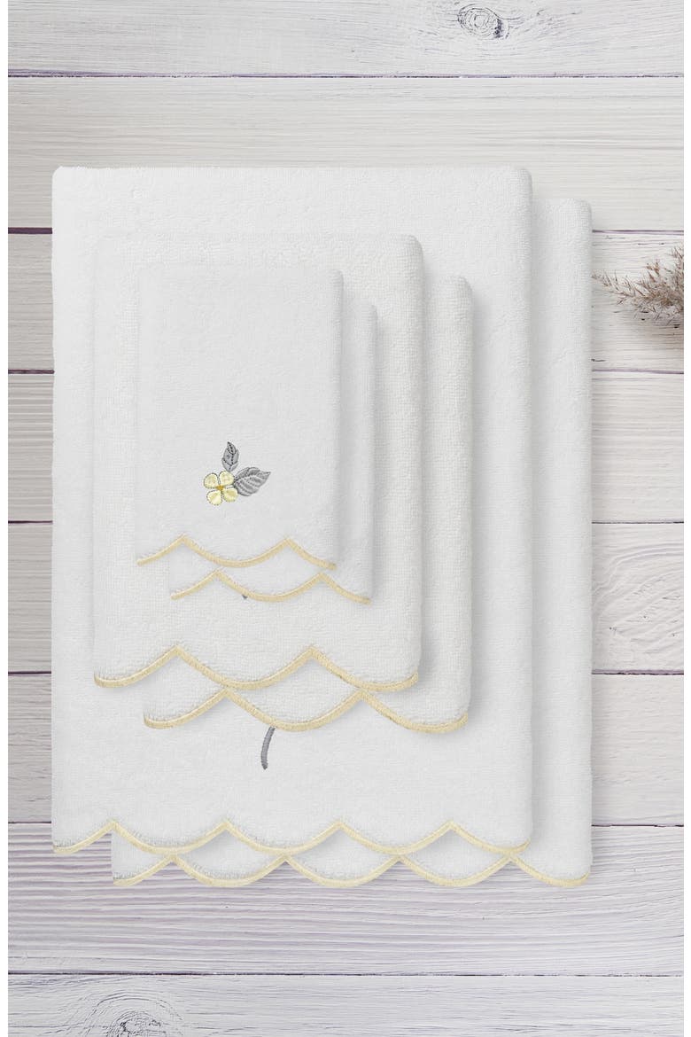 Hydea Scallop 6-Piece Embellished Towel Set, Alternate, color, WHITE/ BEIGE