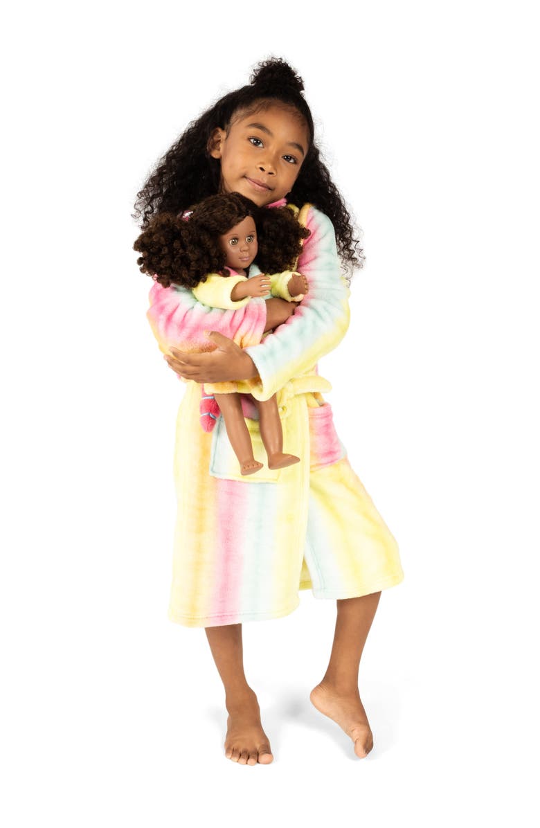 Leveret Girls Fleece Hooded Robe with Matching Doll Robe, Alternate, color, Rainbow